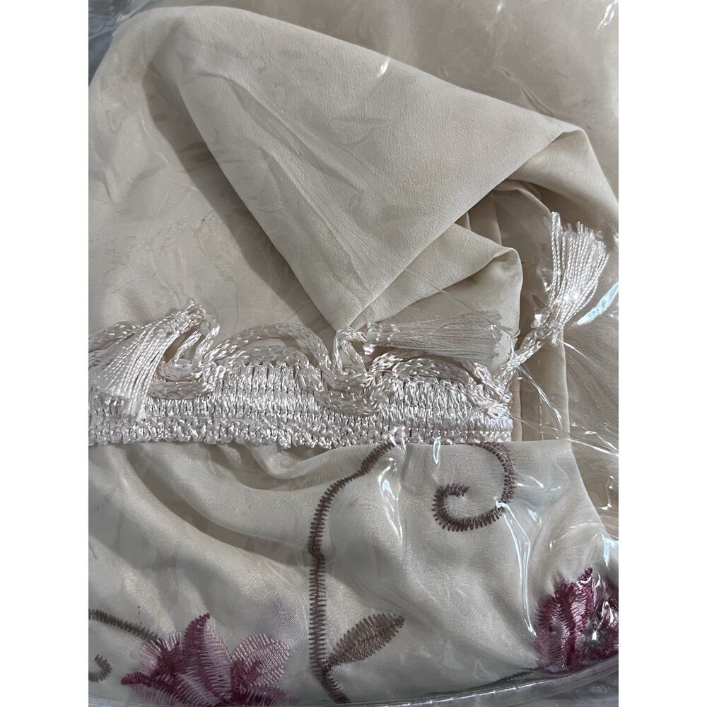 PANAMA Embroidered Floral Tassel Shower Curtain Ivory Pink Romantic Cottagecore - Picture 4 of 5